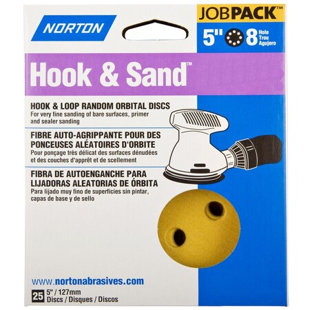 Norton Abrasives Hook & Sand 5 in. Aluminum Oxide Hook and Loop A290 Sandpaper Vacuum Disc 80 Grit Coarse 25 PK 07660749223
